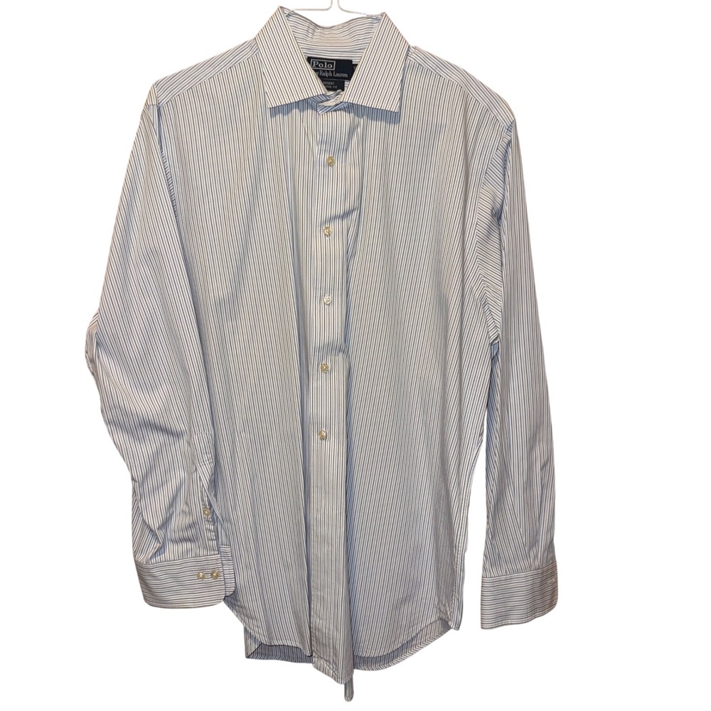 Polo Ralph Lauren XL Button Down Shirt 17 34/35 Blue White Striped Regent Fit